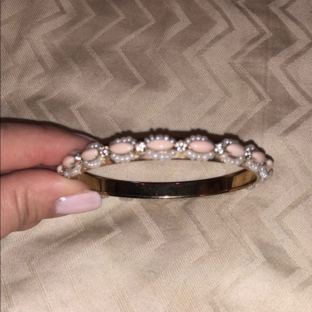 J Crew Bangle pink stones, rhinestones, pearls.